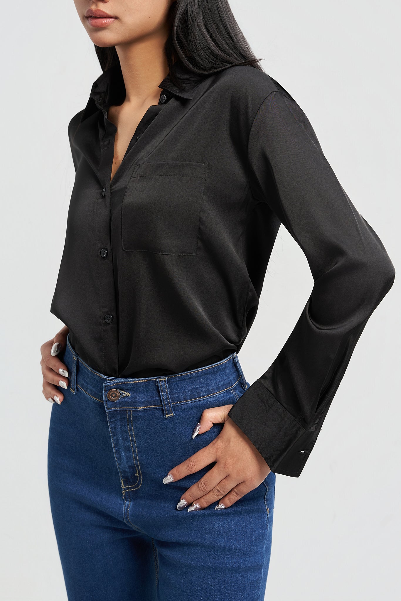 Signature Ease Luxe Satin Shirt - Black