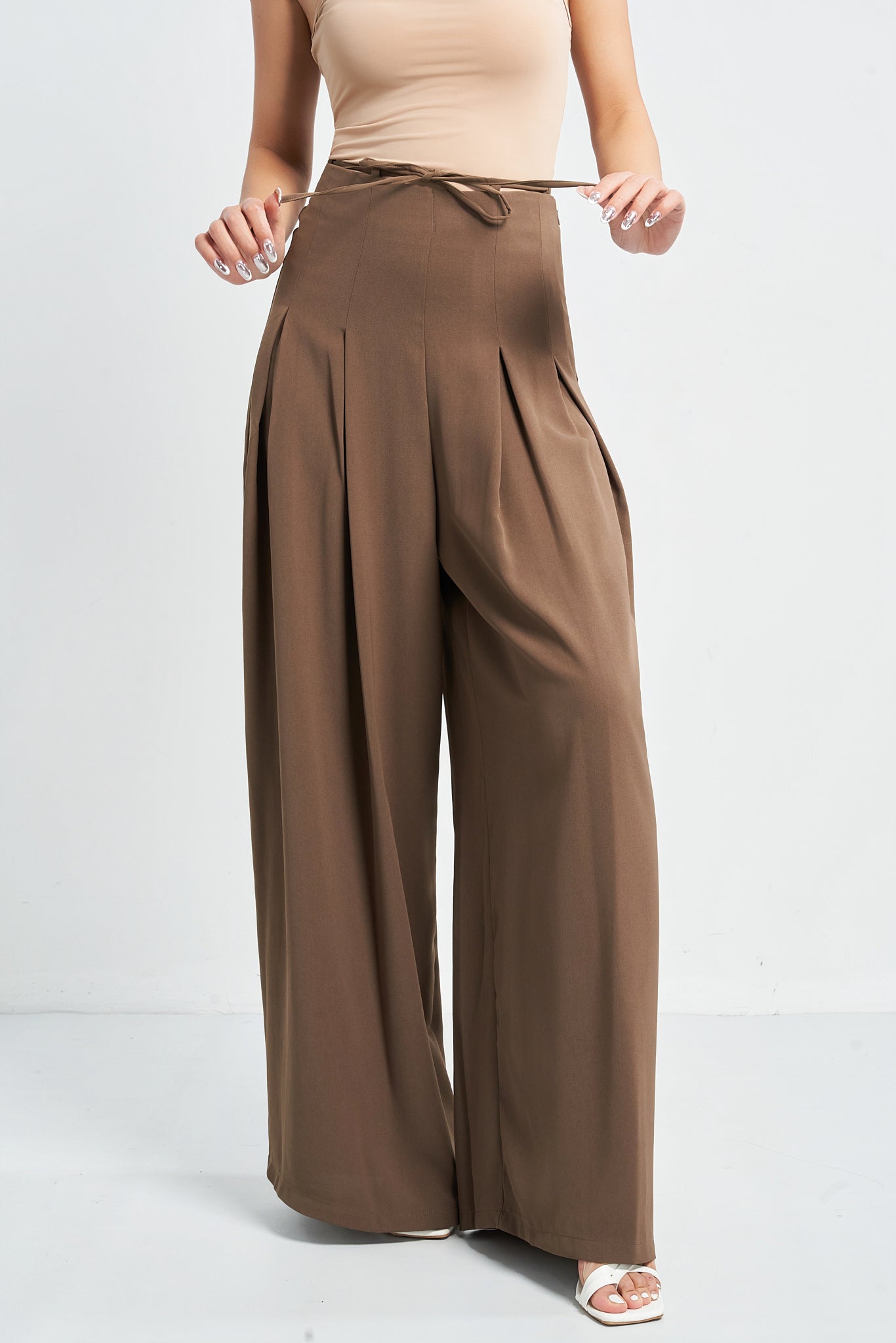 Cinched Drawstring Wide Leg Pants - Coco