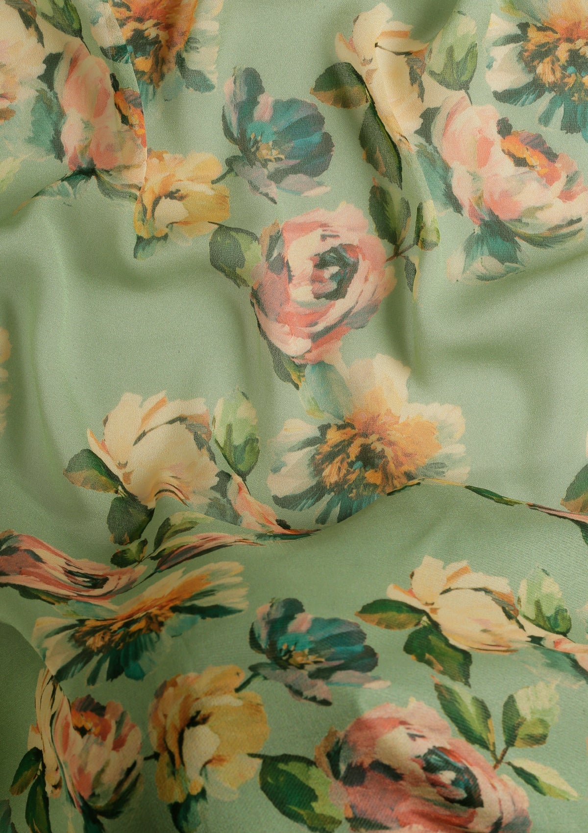 Dusty Green Floral Printed Georgette Saree