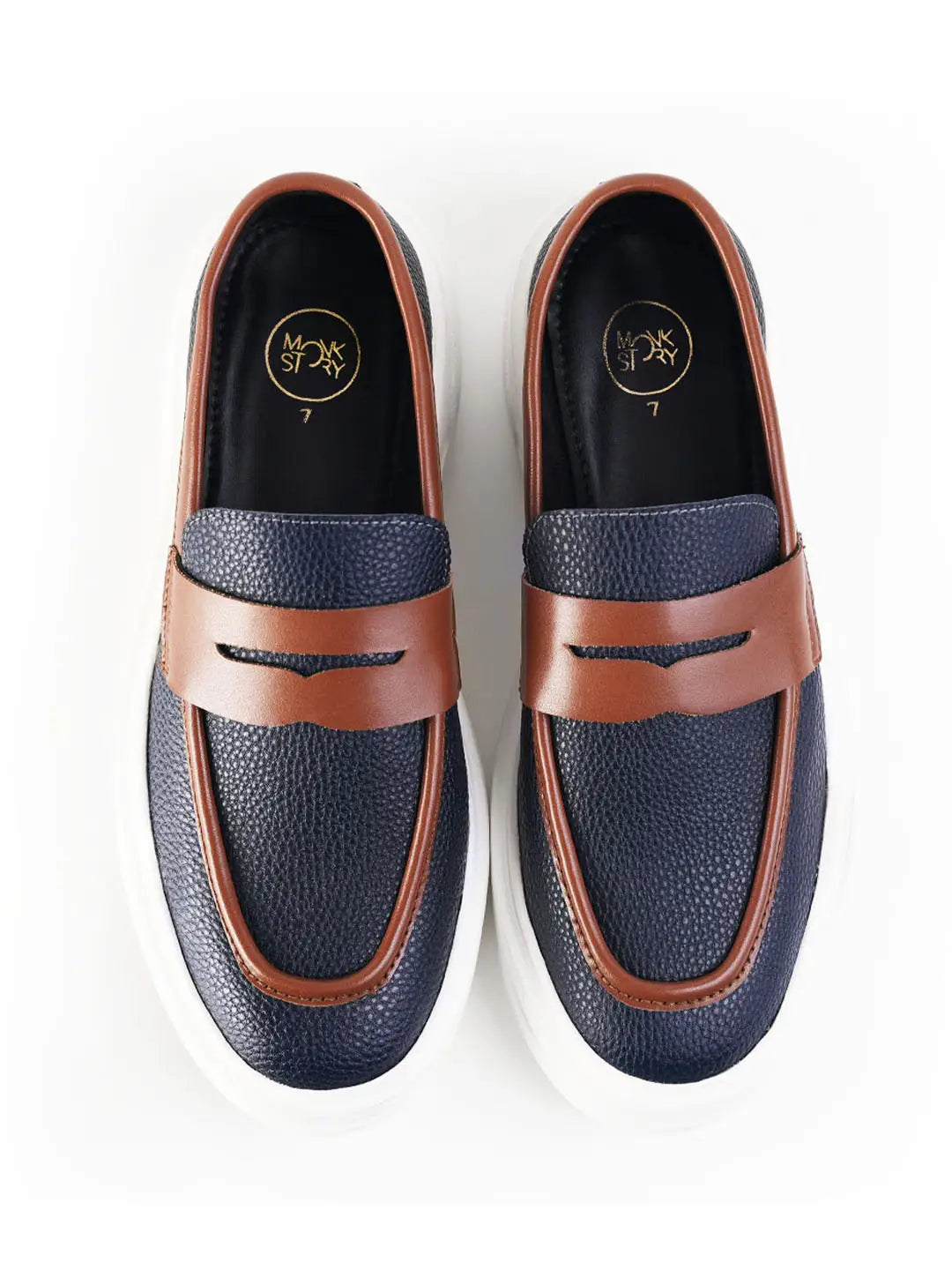 Monkstory Dual Tone Chunky Luxe Slip-On Sneakers - Midnight Blue|Tan