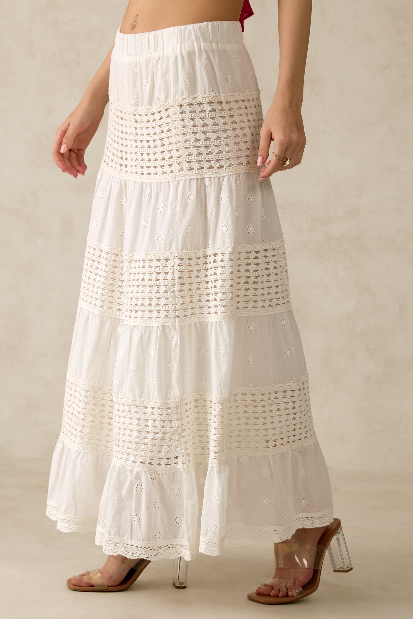 100% Cotton Gathered Hem Crochet Skirt