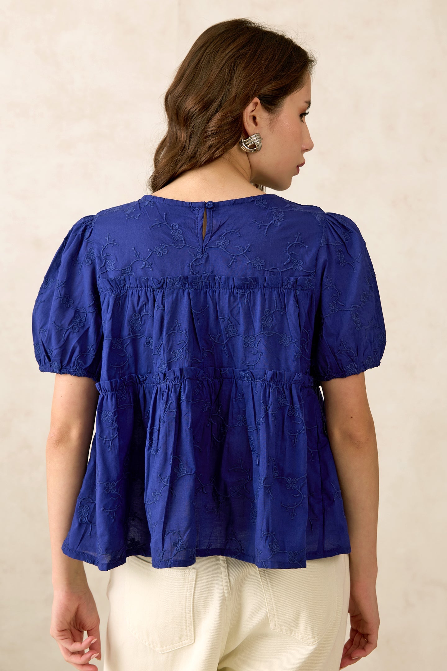 Embroidered Ruffled Top