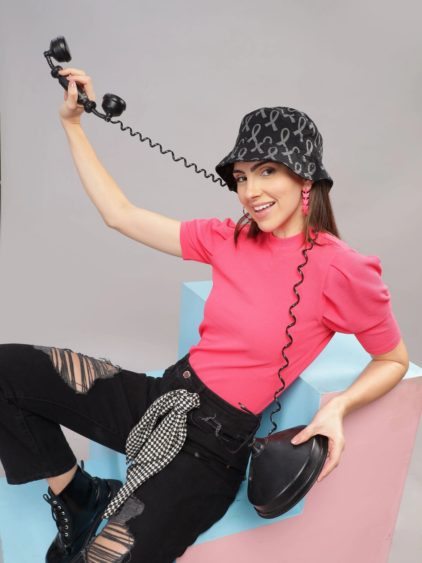 Women Karara Top, Puff Sleeve, Polyester, Pink