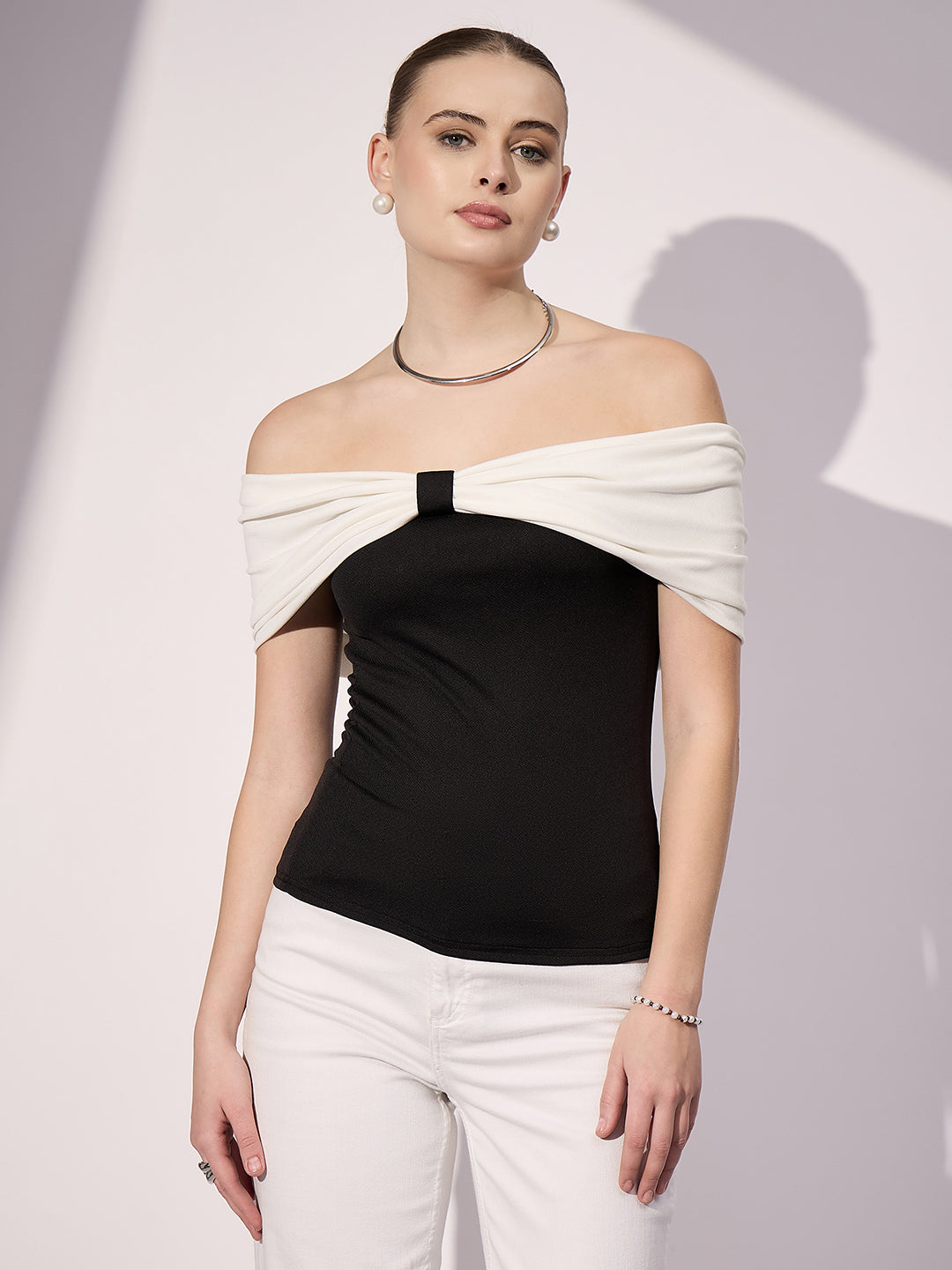 Stretchable Bow Bardot Top