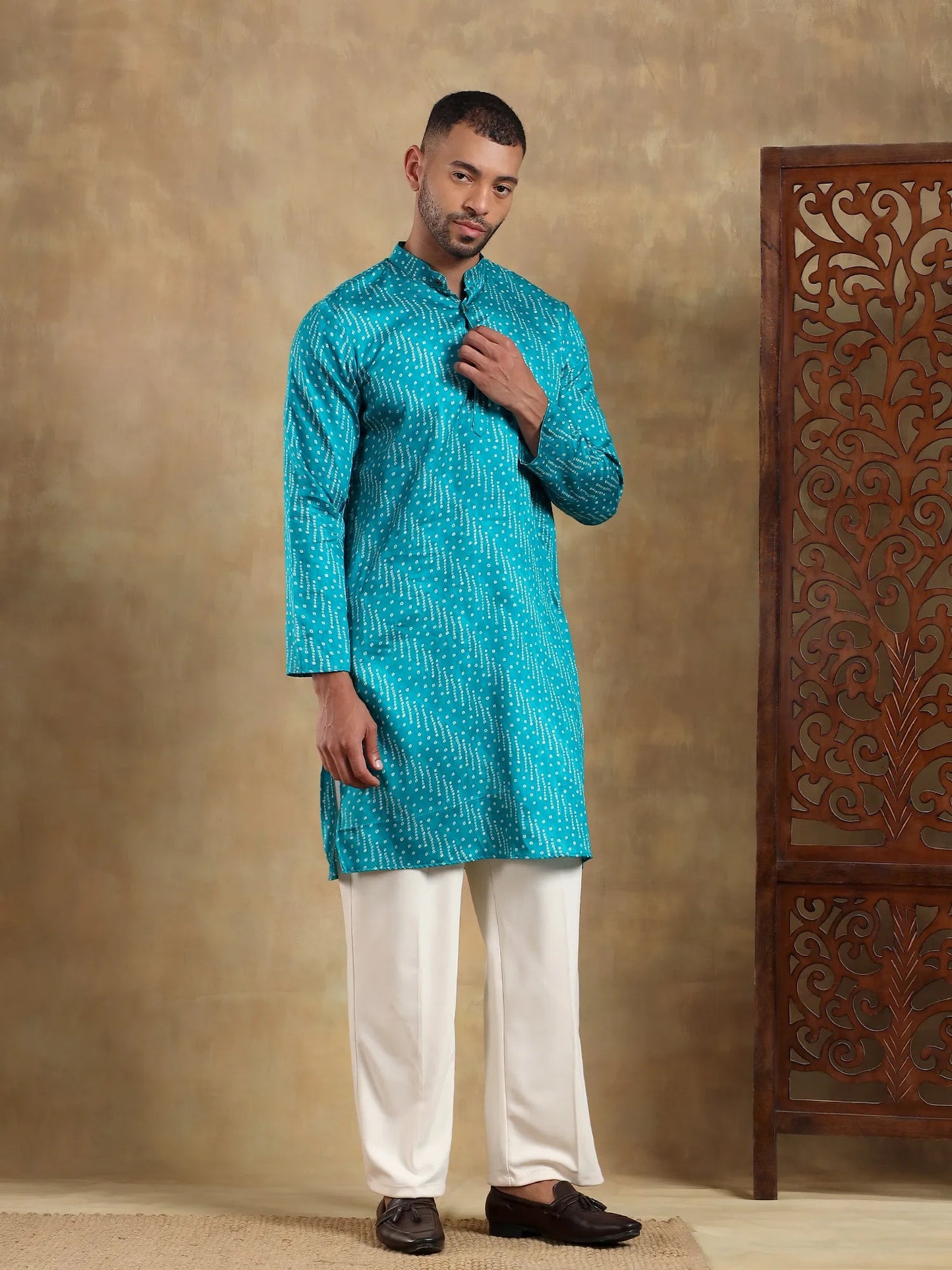 Sky Blue Bandhani Printed Long Kurta