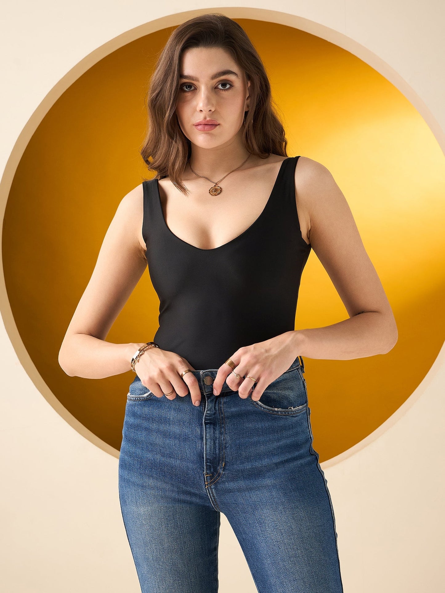 Solid Plunge Neckline Bodysuit