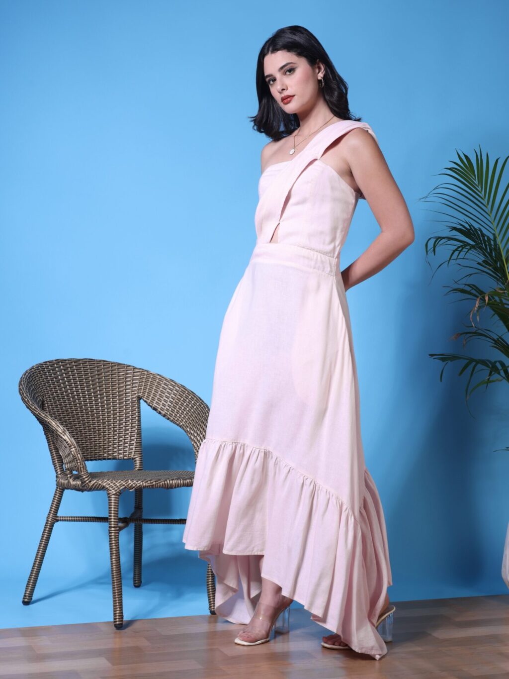 Asymmetric One-Shoulder Maxi Dress | Pink
