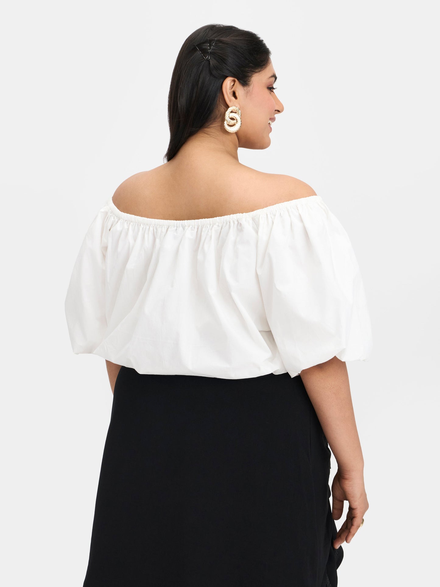 100% Cotton Off-Shoulder Bubble Crop Top