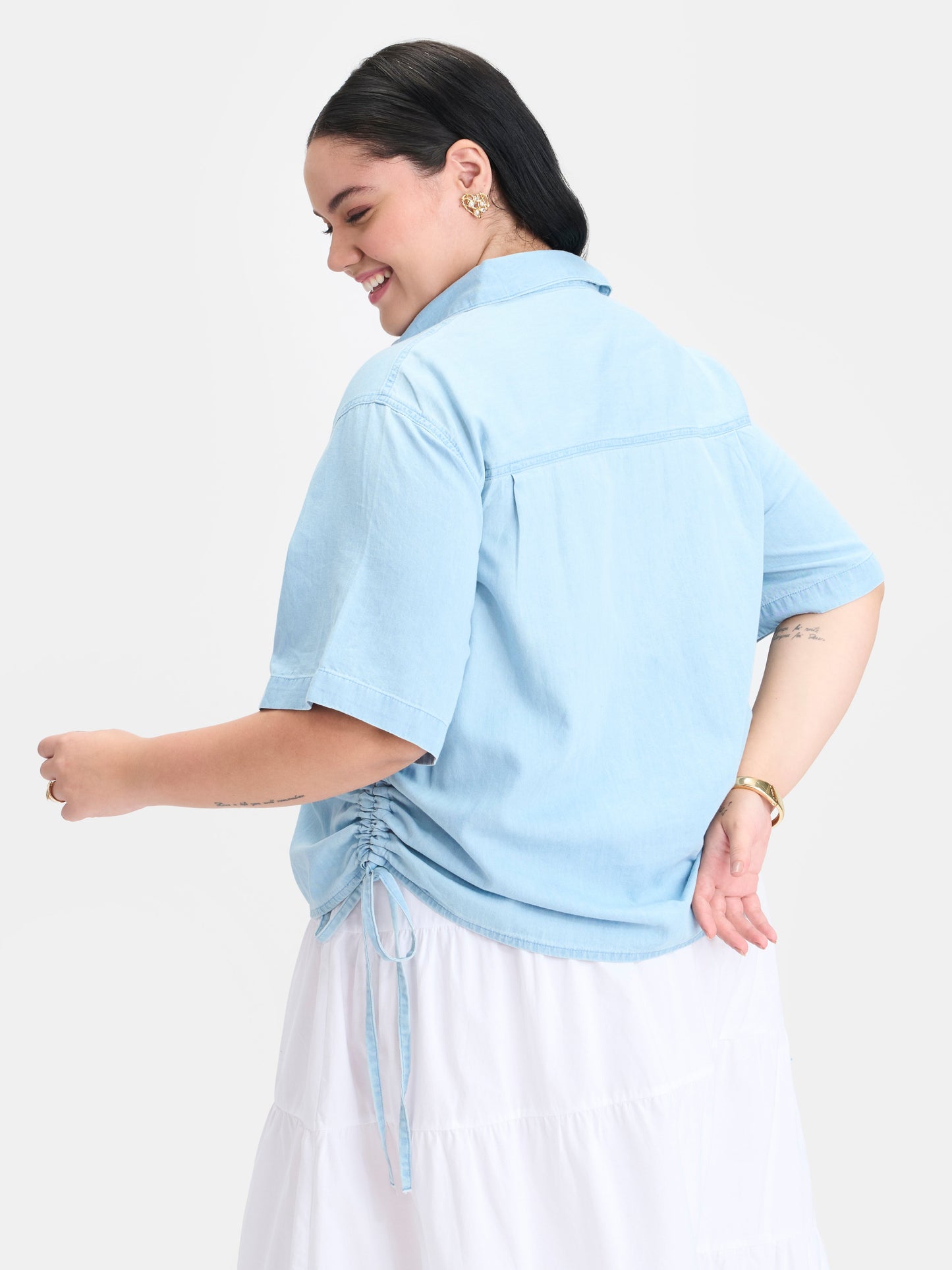 100% Cotton Side Drawcords Denim Shirt