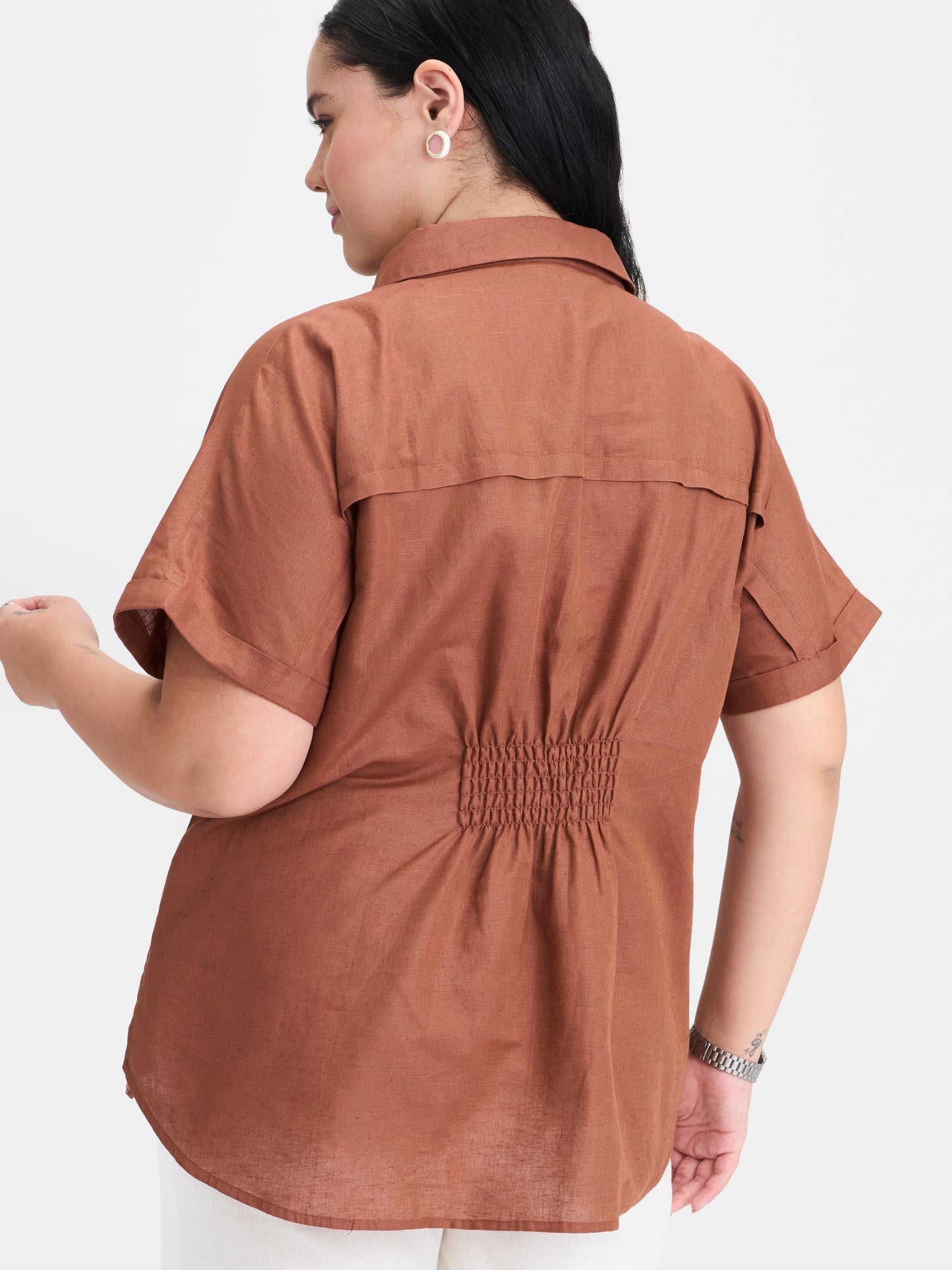 Linen D-Ring Utility Collared Top