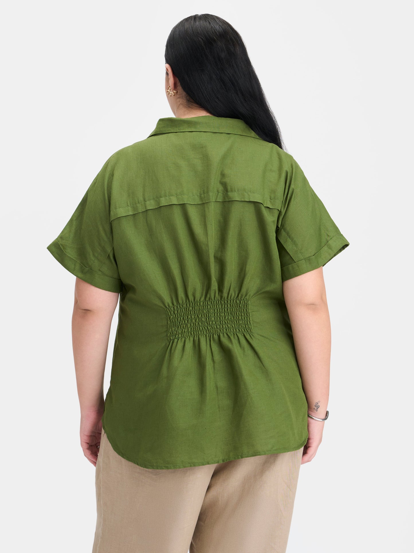 Linen D-Ring Utility Collared Top