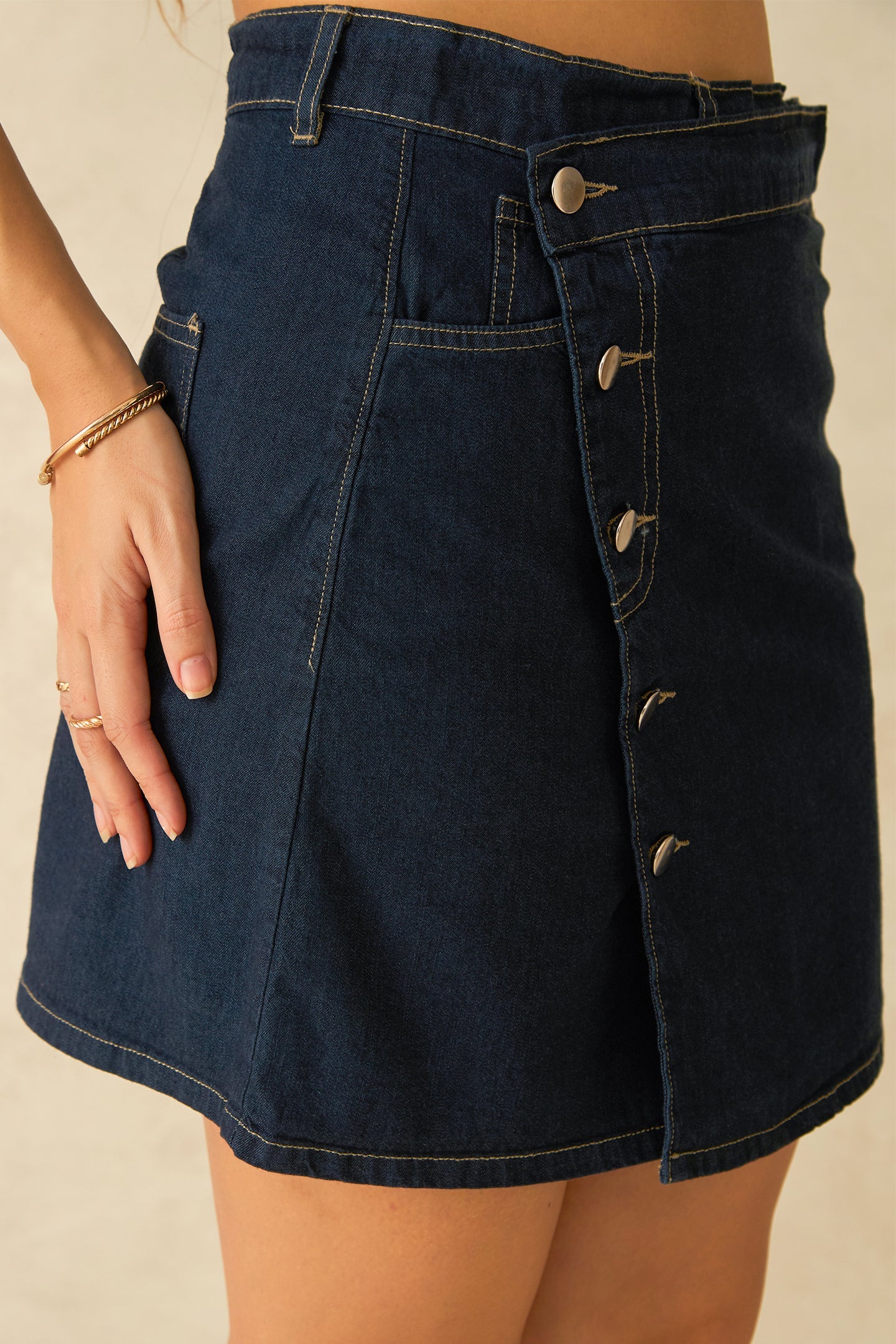Dark Blue Wrap Mini Skirt