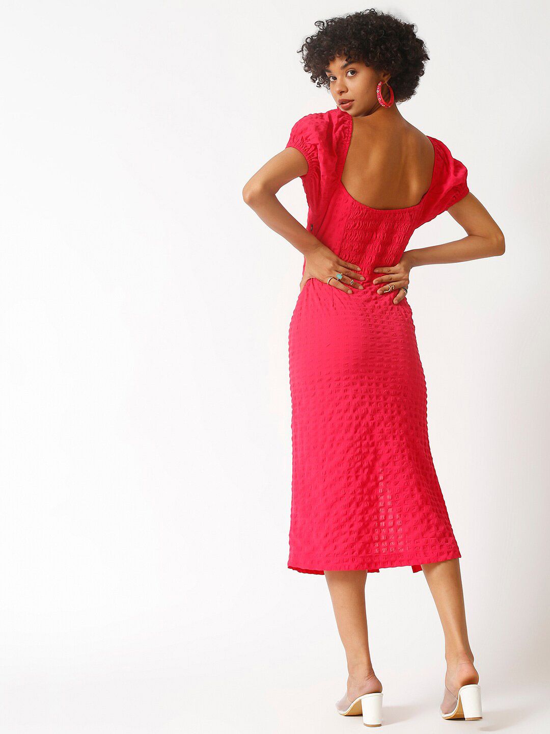 Women Red Crepe Sheath Midi Dress