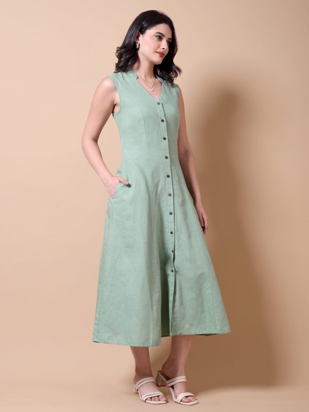 Relaxed Midi Shirt Dress | Green