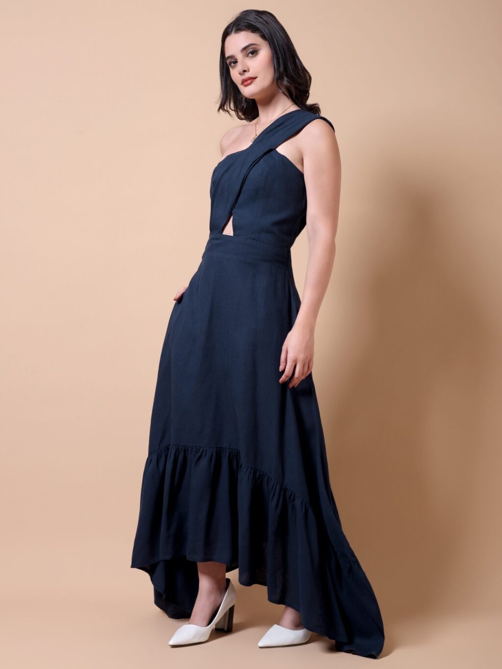 Asymmetric One-Shoulder Maxi Dress | Navy Blue