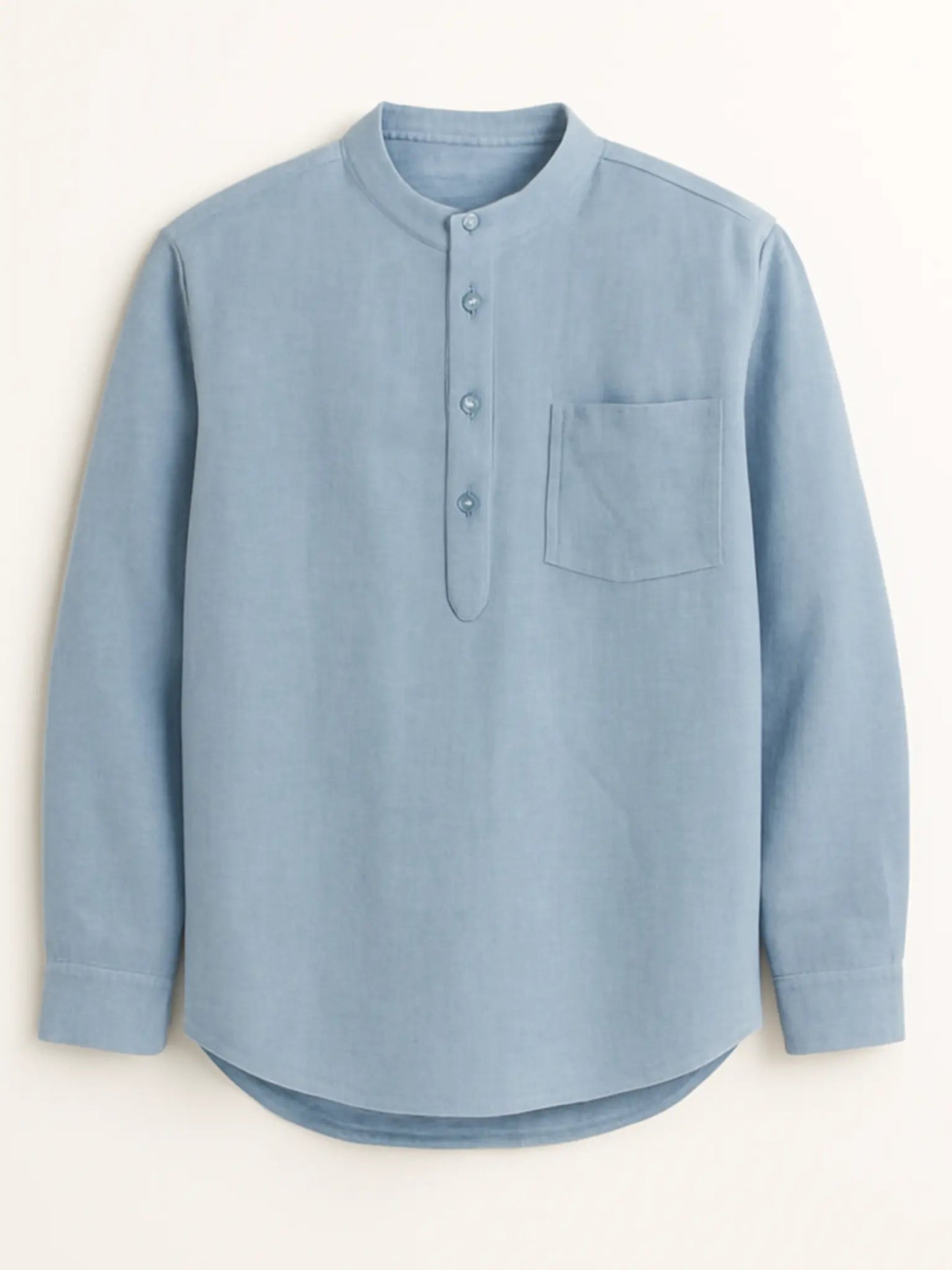 Sky Blue Linen Blend Textured Short Kurta