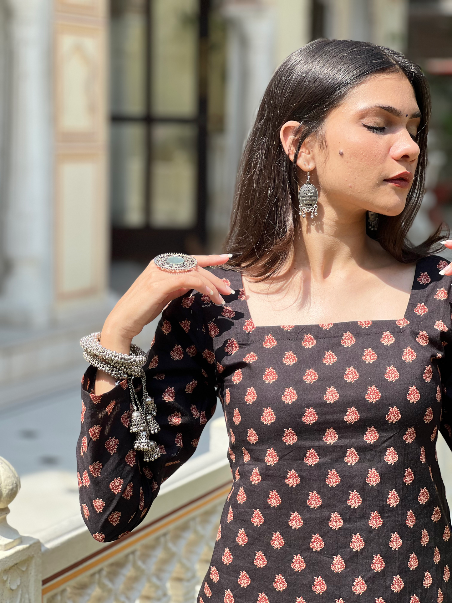 Black Corset Back Full Sleeves Short Kurti