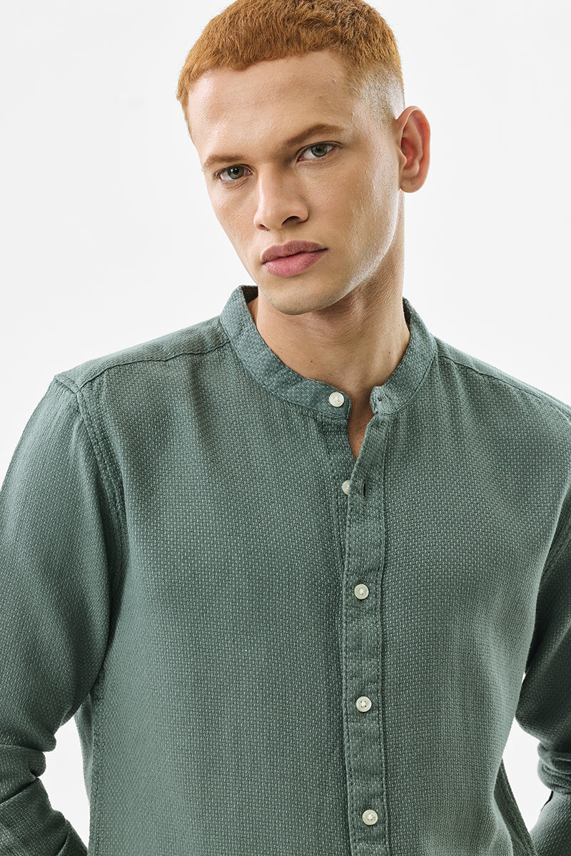 Olive Woven Mandarin Shirt