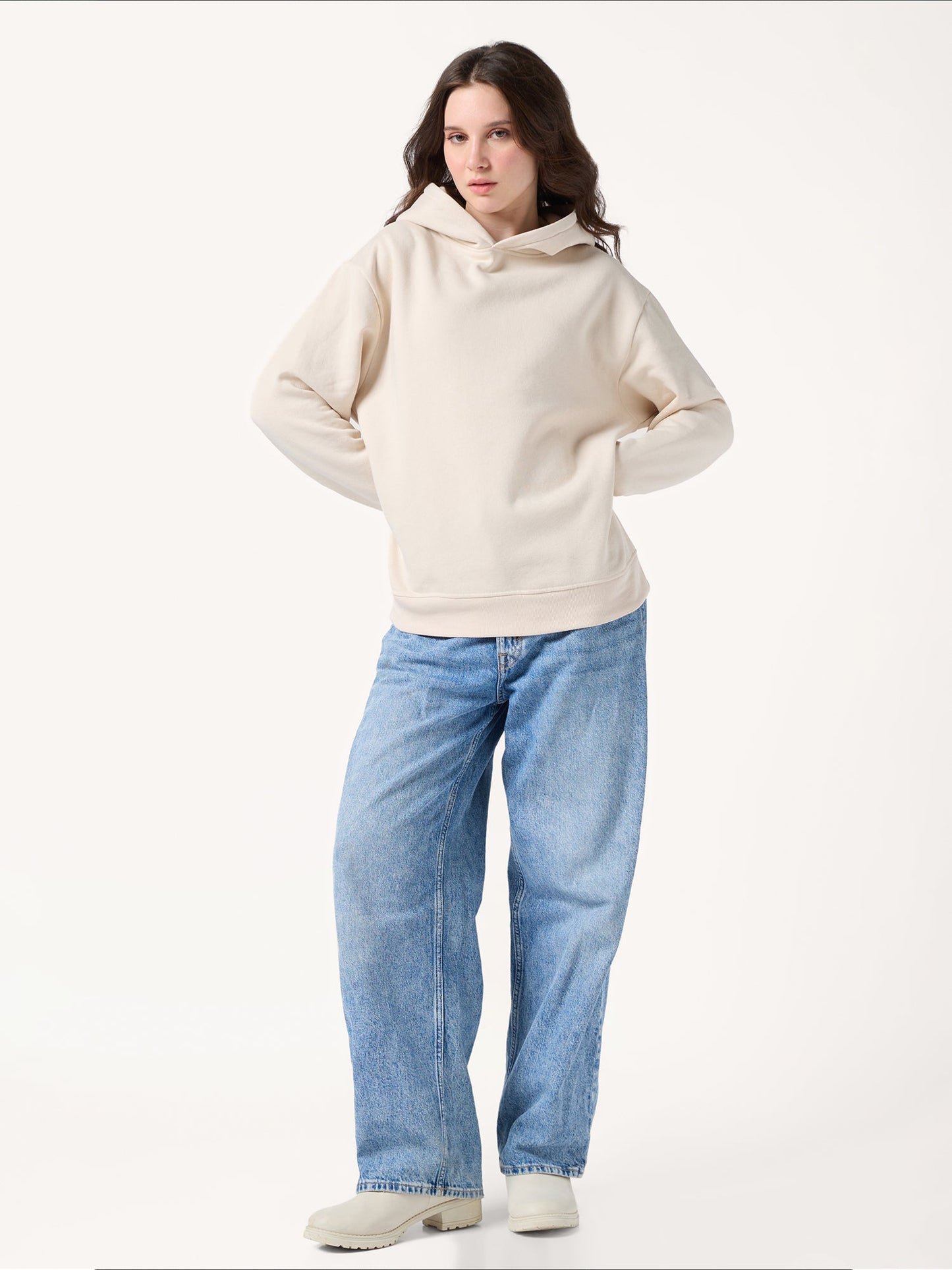 Cream Back Tokyo Graphic Russian Fleece Hooded Sweatshirt