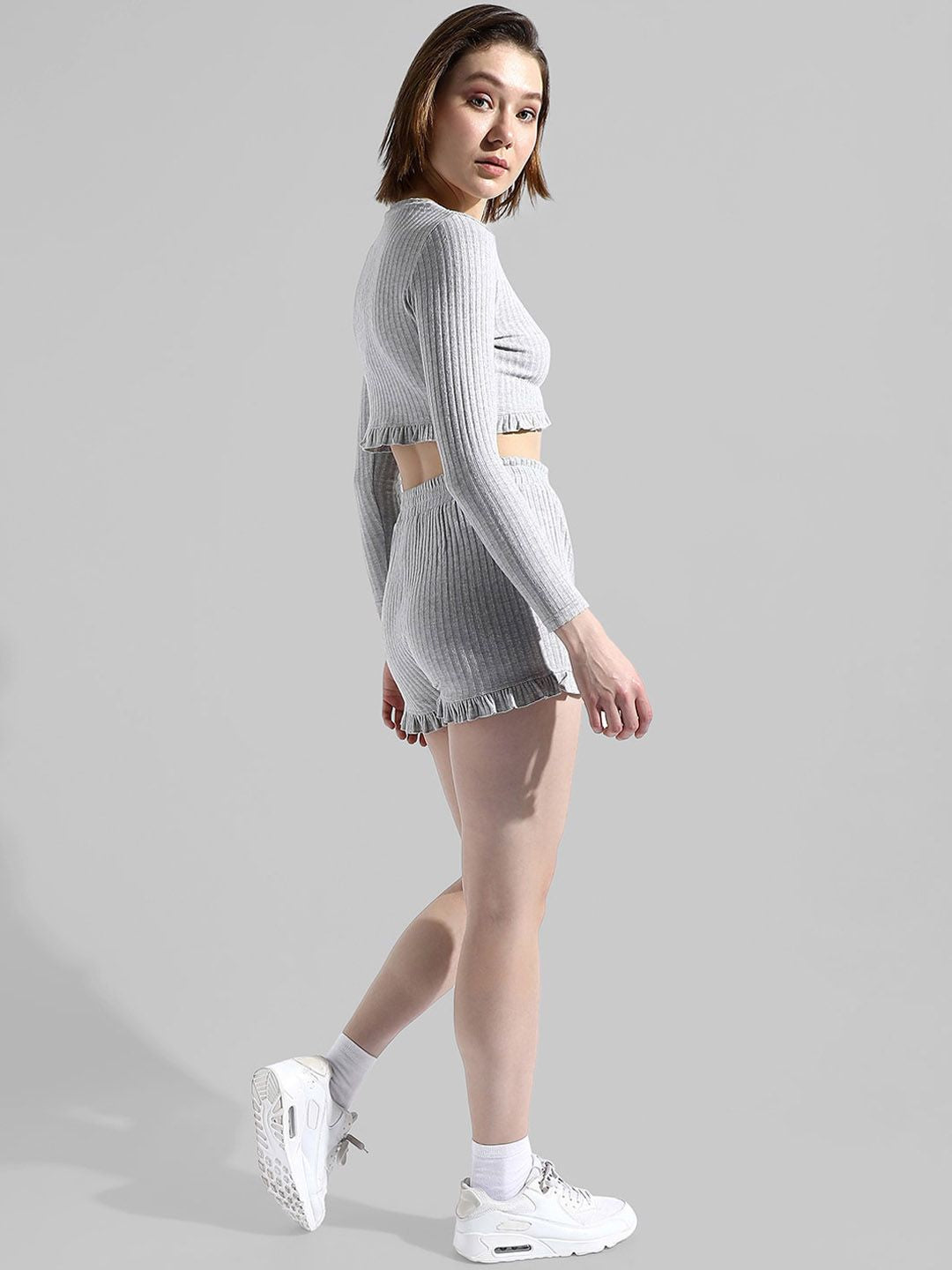 Self-Design Pure Cotton Crop Top With Shorts Co-Ord Set