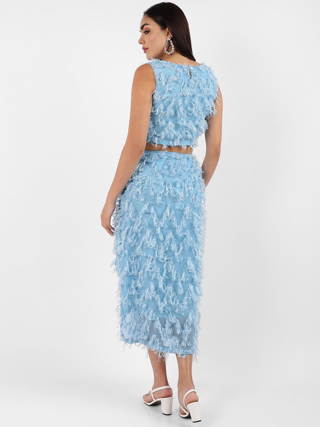 Blue Self-Design Crop Top With Maxi Skirt