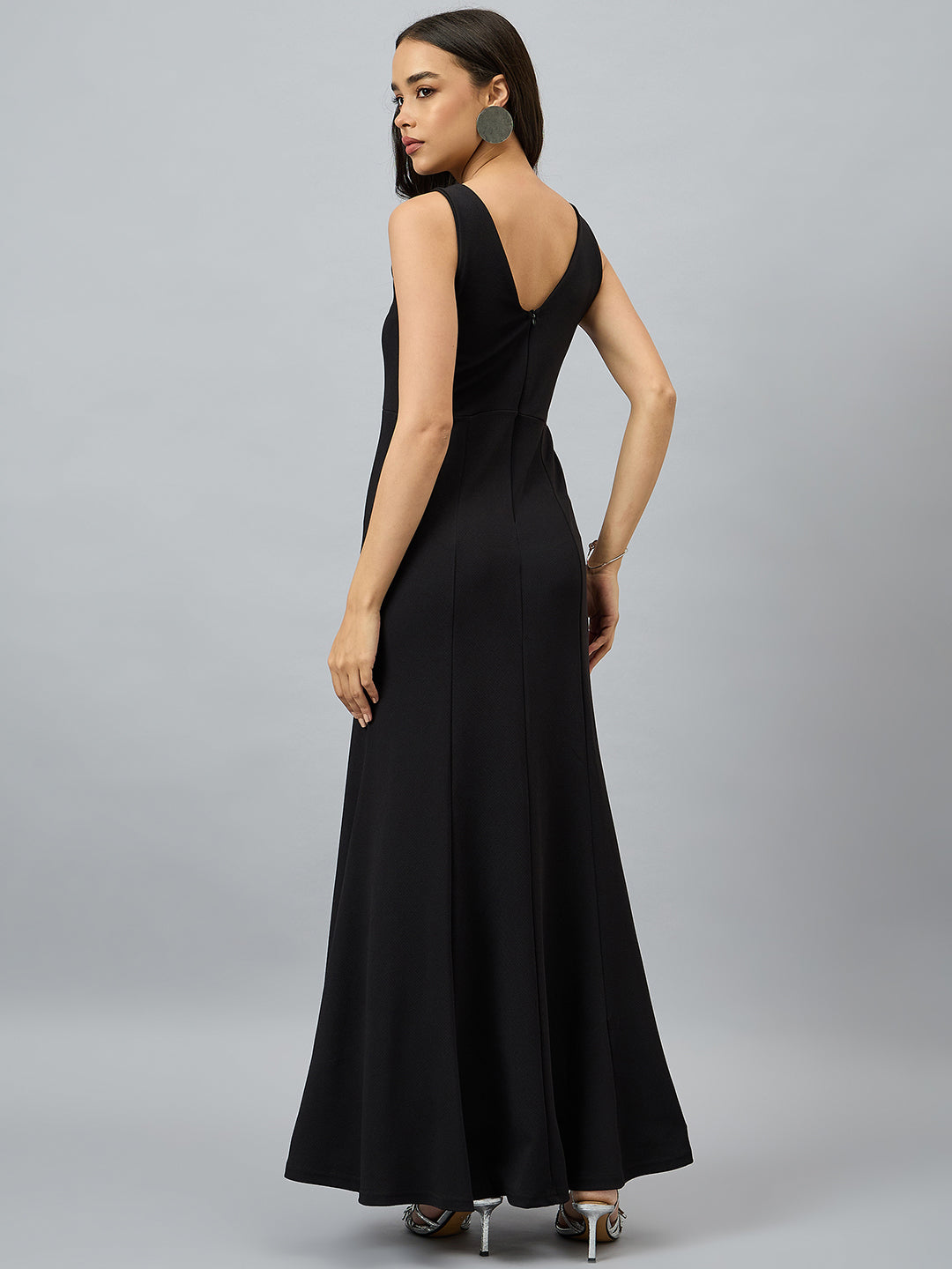 Solid Sleeveless V Neck Maxi Gown