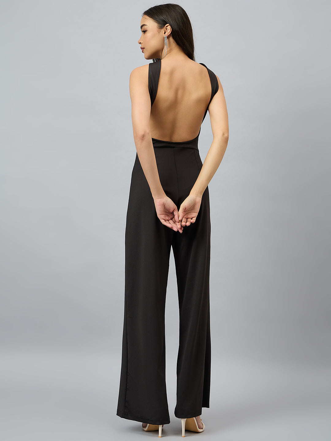 Cross V-Neck Open-Back Jumpsuit