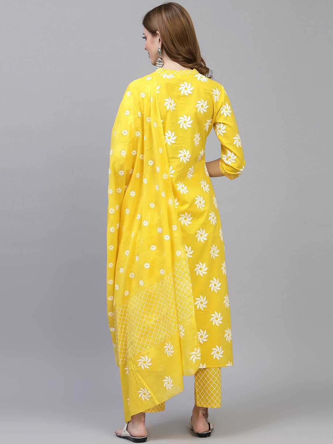 Women Yellow Straight Pure Cotton Kurta with Trousers & Dupatta