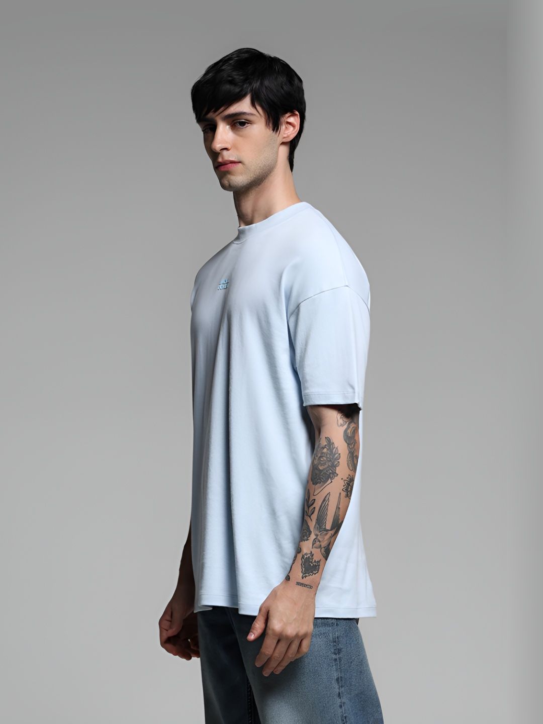Men Solid Round Neck Cotton Oversized T-shirt