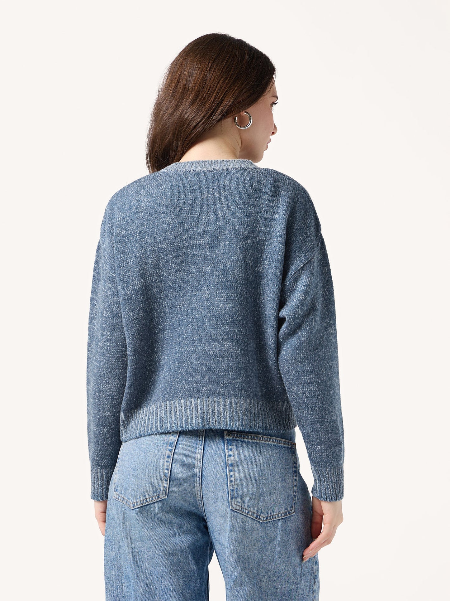 Blue Solid High Neck Sweater
