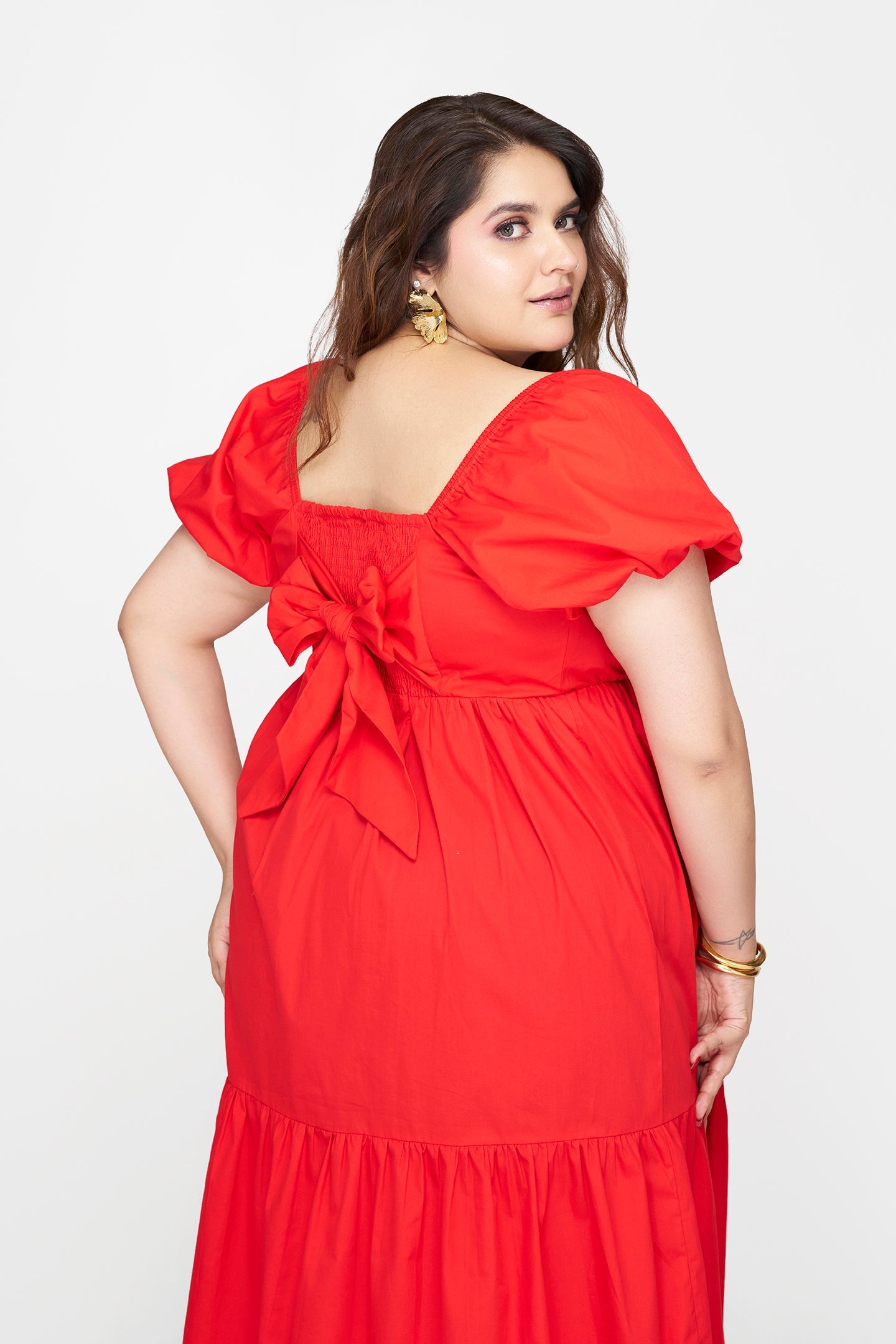 100% Cotton Puff Sleeve Maxi Dress