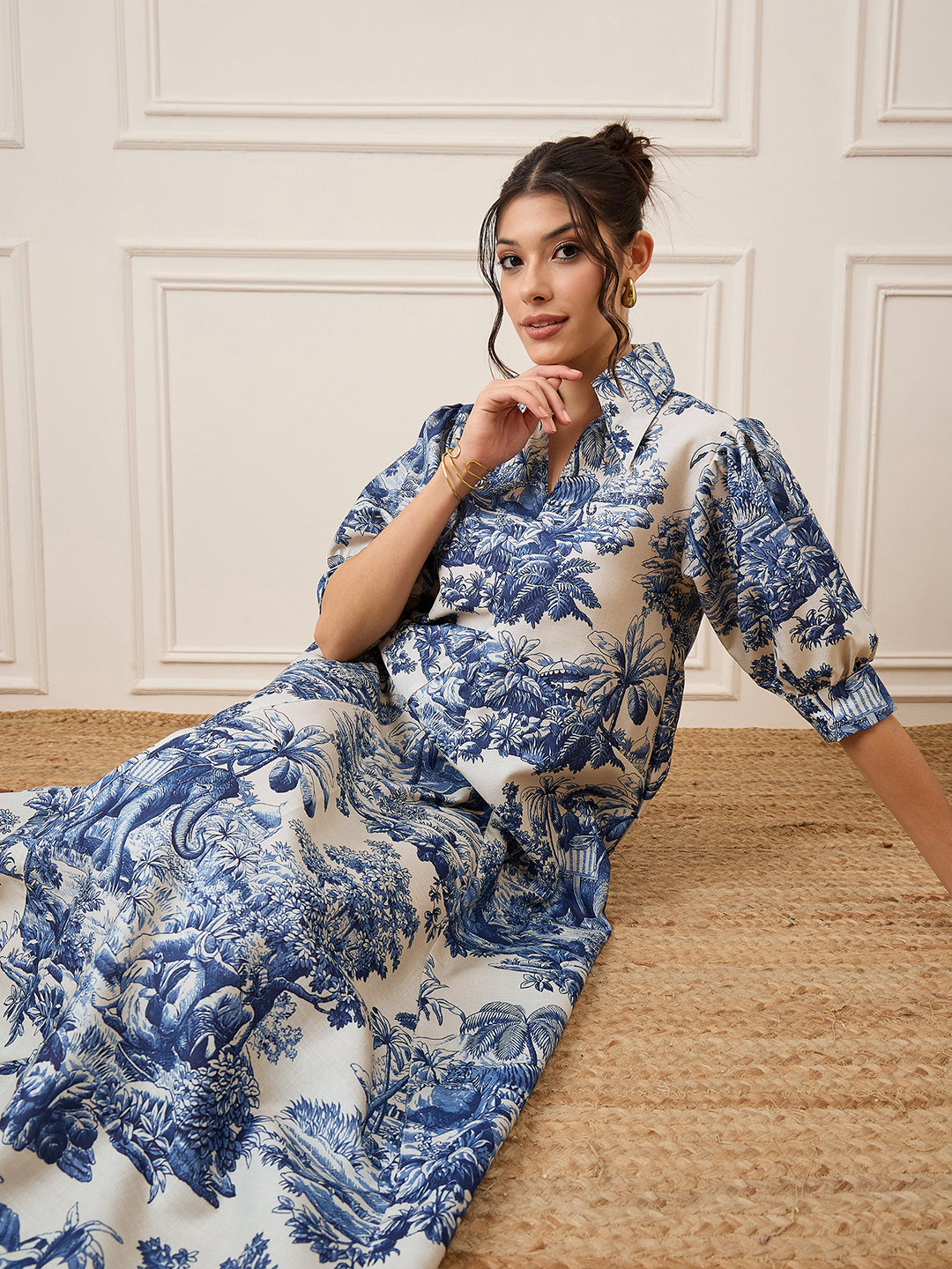 Front Pleated Linen Midi Dress