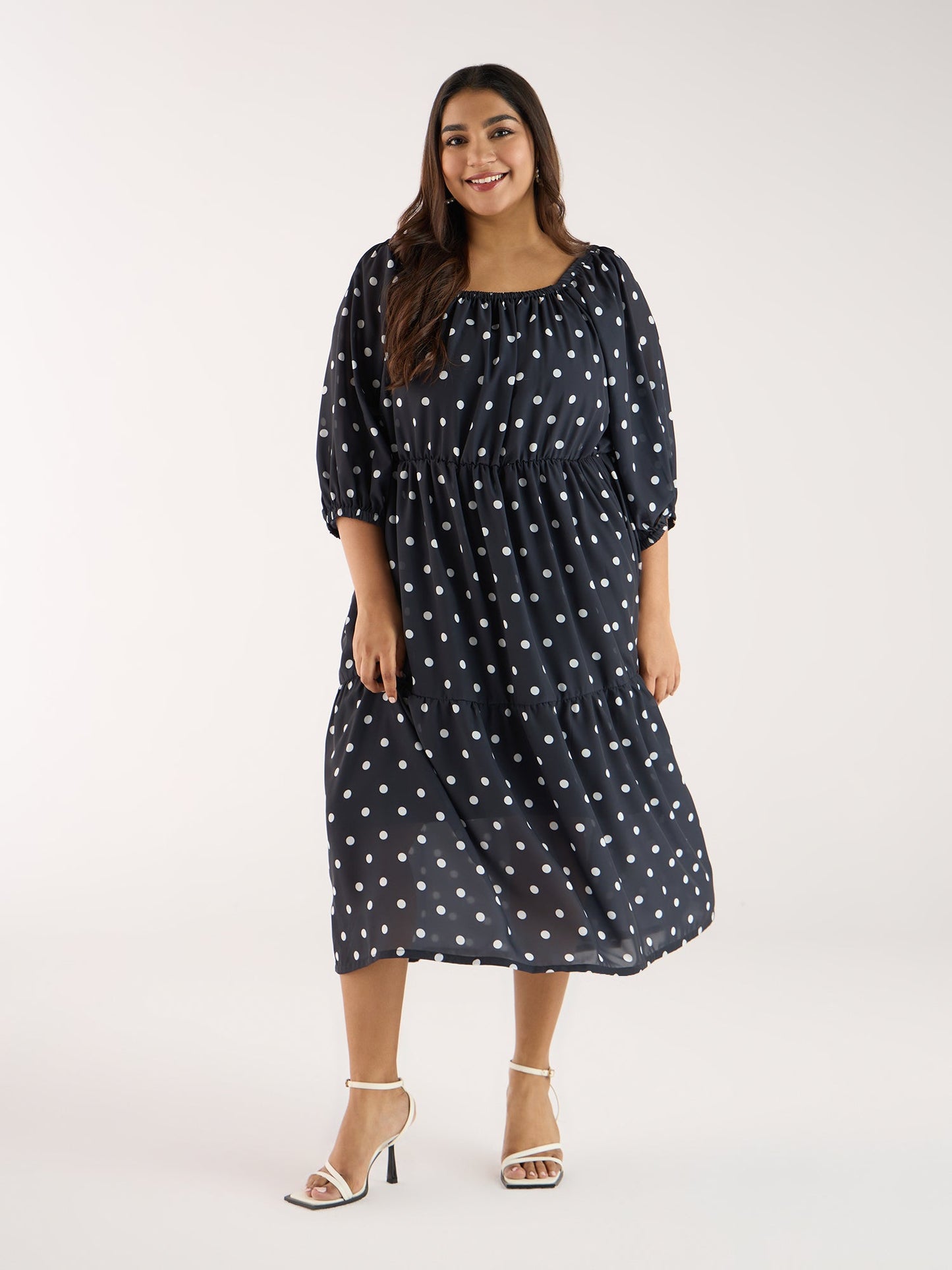 PLUS SIZE BLACK POLKA GEORGETTE DRESS | XL - 6XL