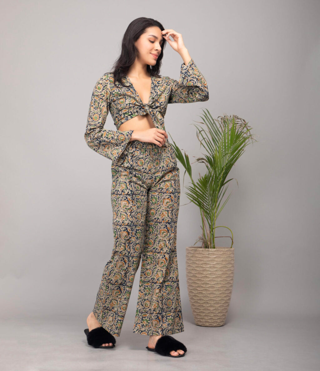 Boho Bloom Printed Co-ord Set | Blue