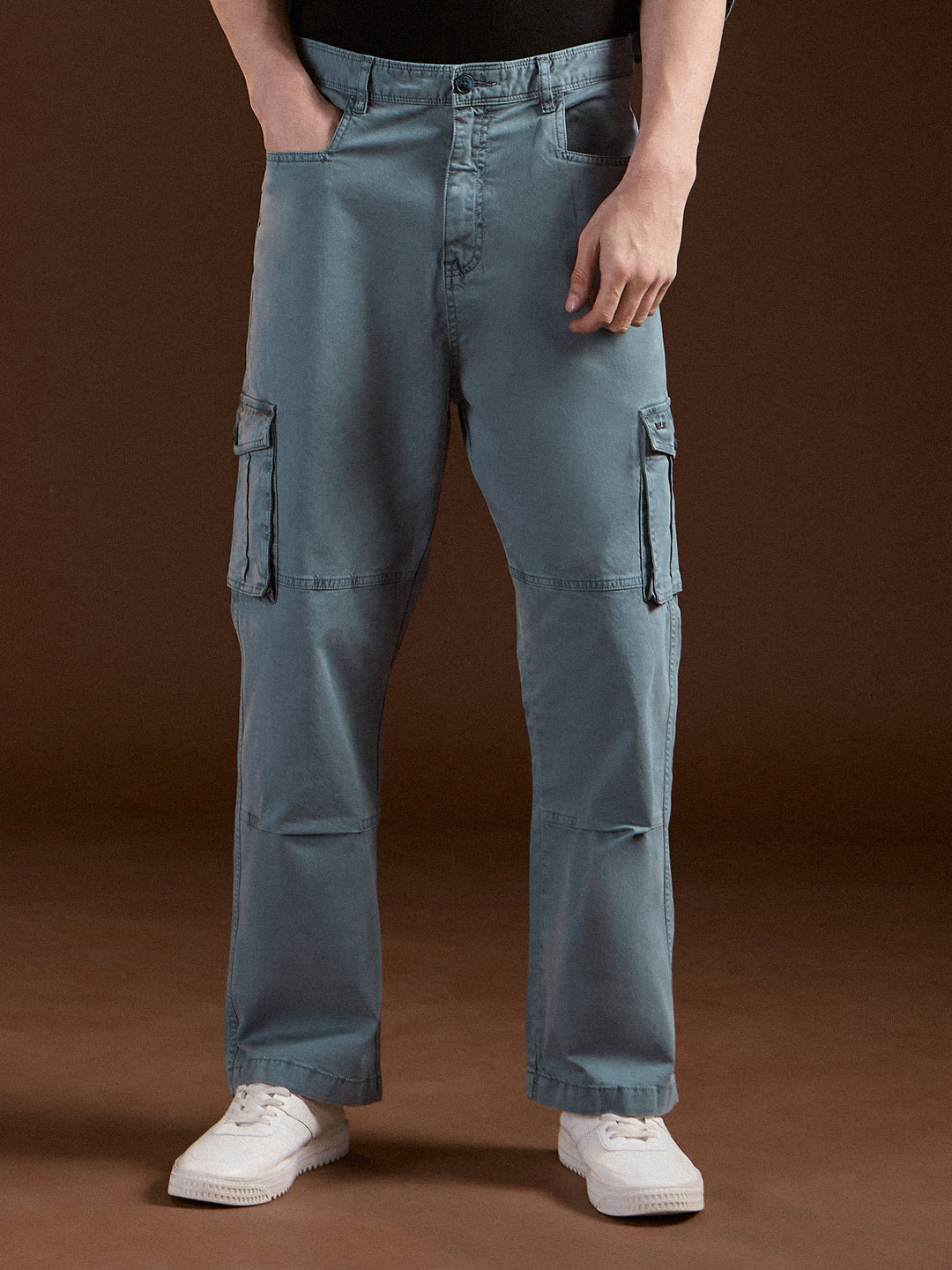 Teal Solid Straight Fit Functional & Stylish Cargo Pant