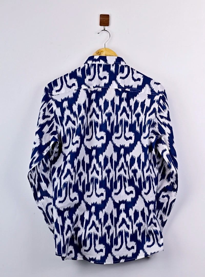 Navy Blue Abstract Printed Full Sleeves Shirt