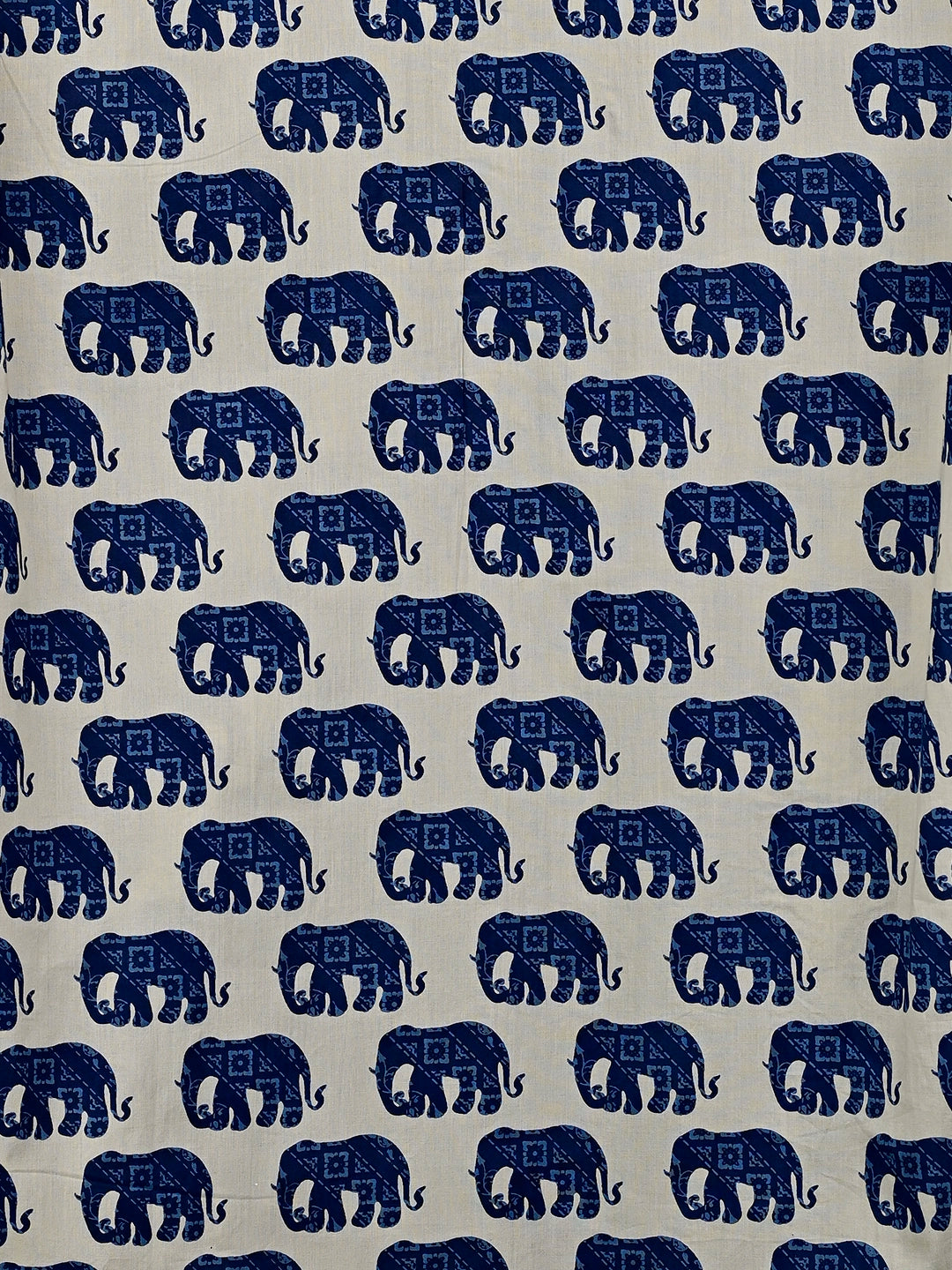 Cream Blue Elephant Printed Short Kurta