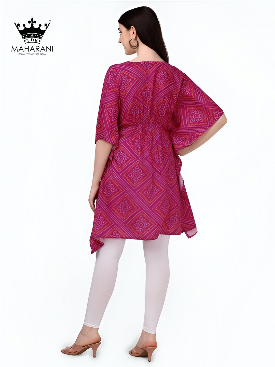 Pink Embroidered Bandhani Style Short Kaftan