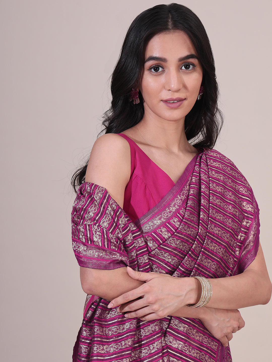 Heer Polka Zari Magenta Saree