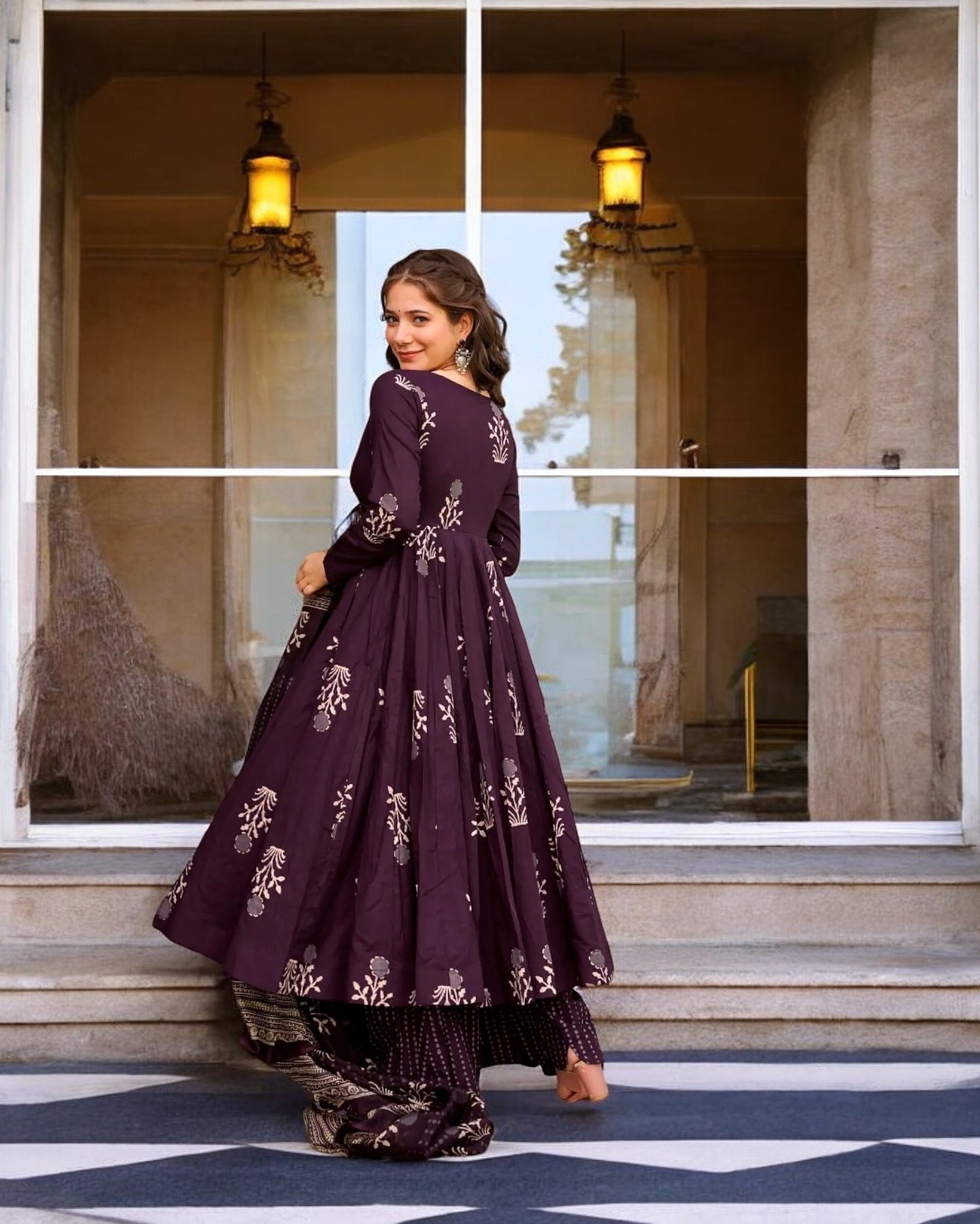 Dark Purple Digital Printed Palazzo Set