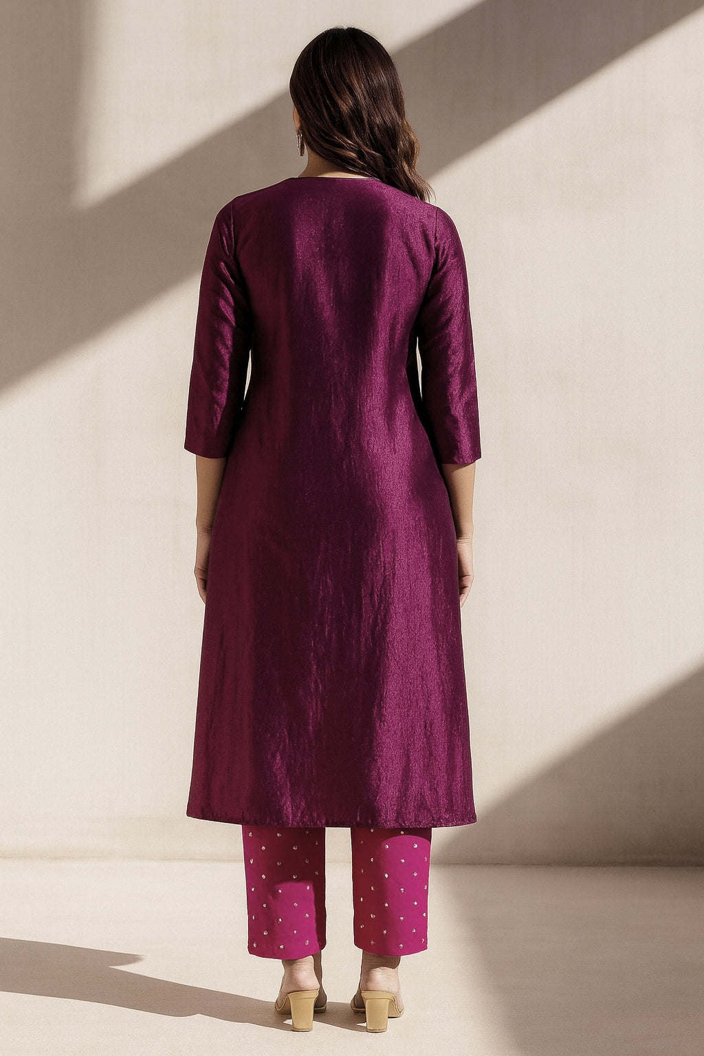Marais Solid Purple Tonal Kurta Set With Pink Pant