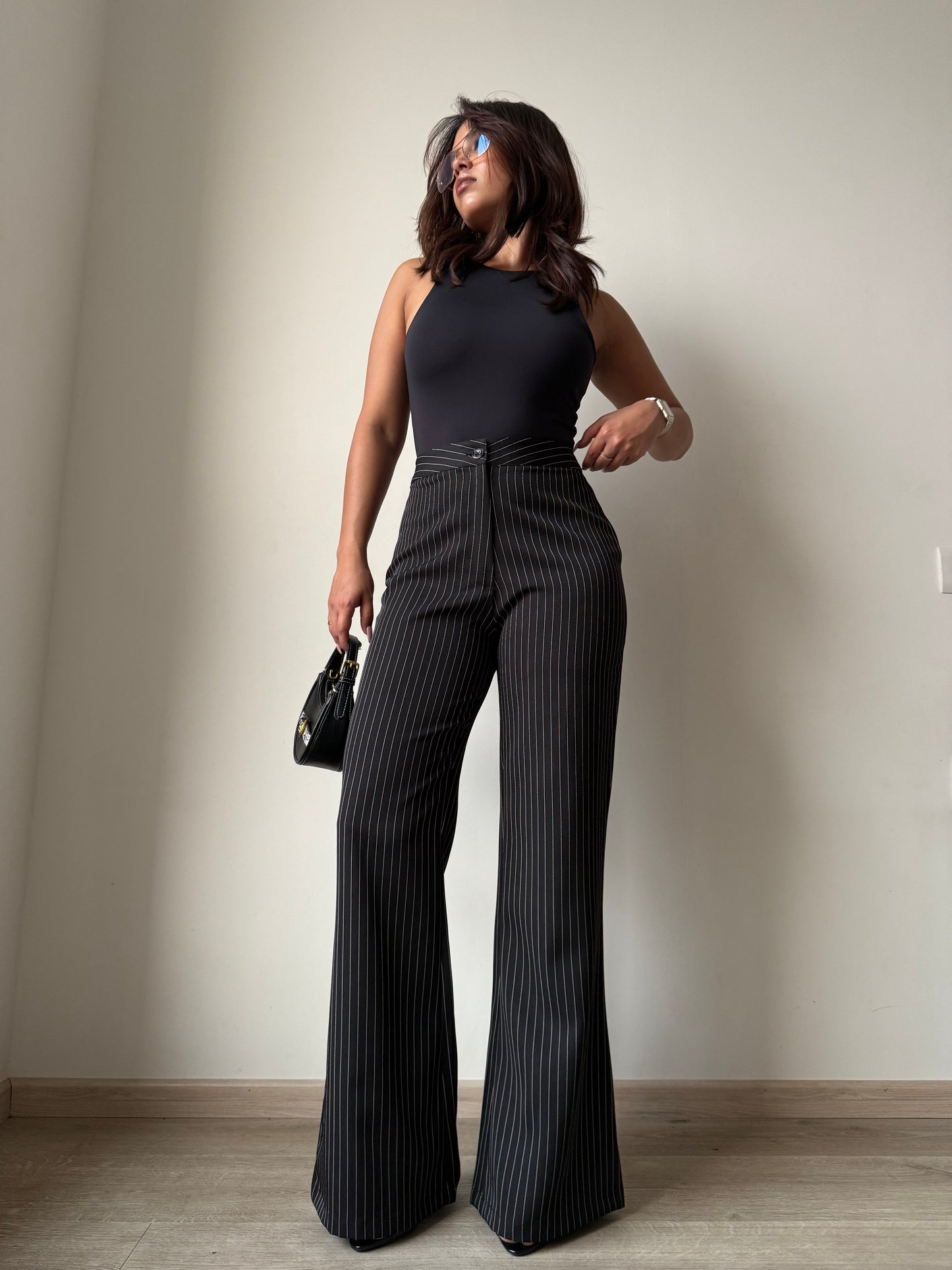 Flared Striped Statement Pants - Black