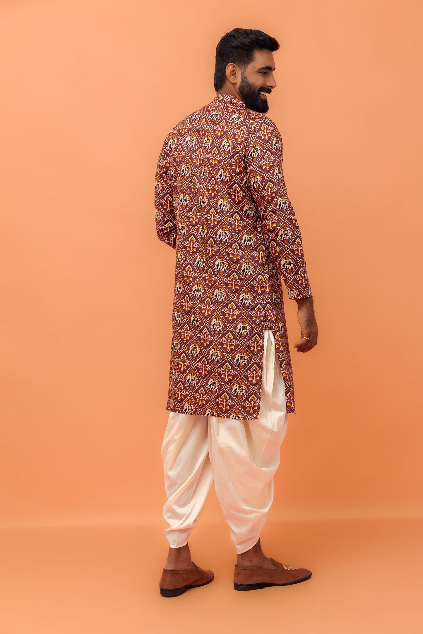 Men's Pink Printed Kurta Dhoti Set