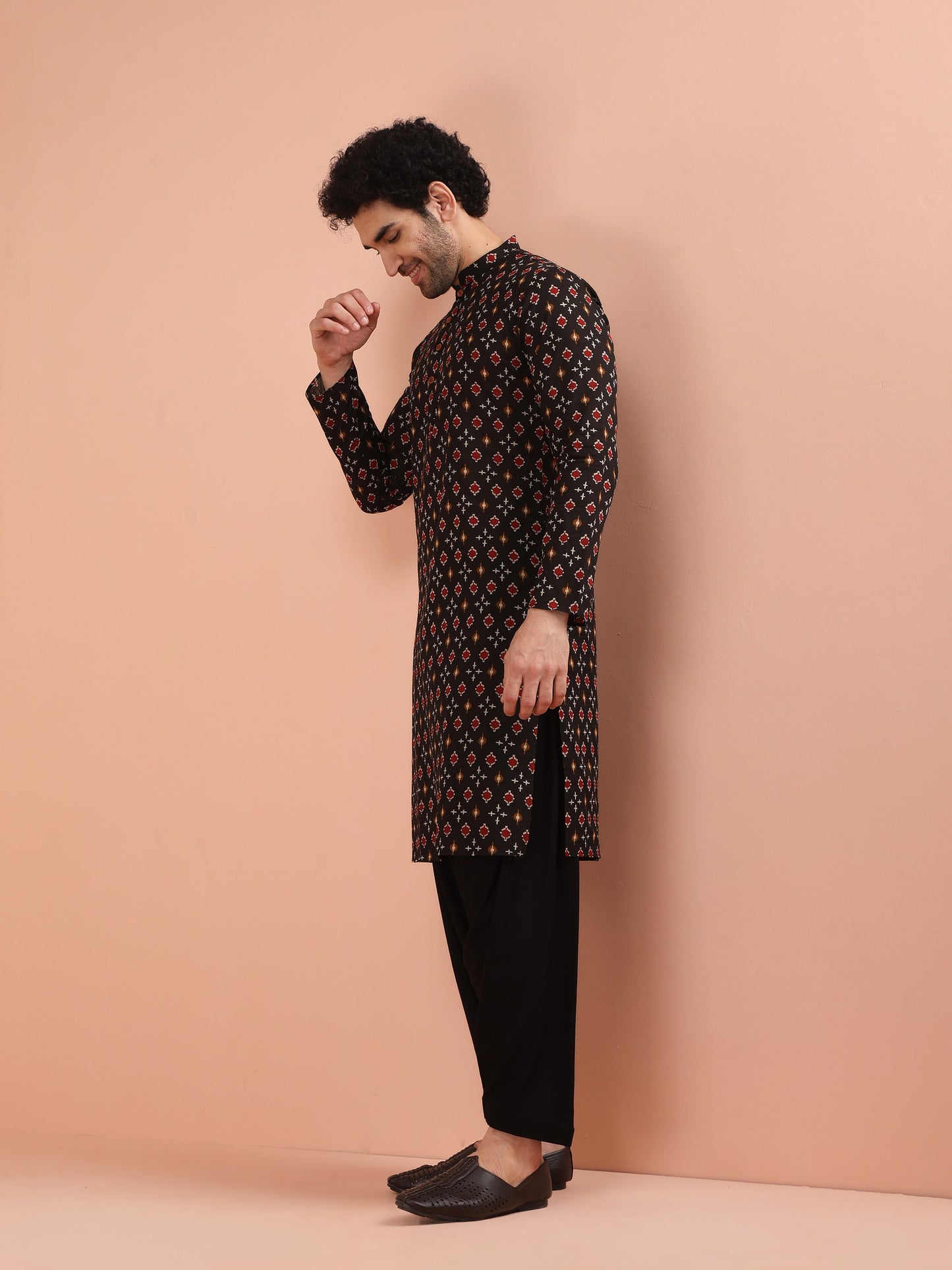 Men's Black Printed Kurta