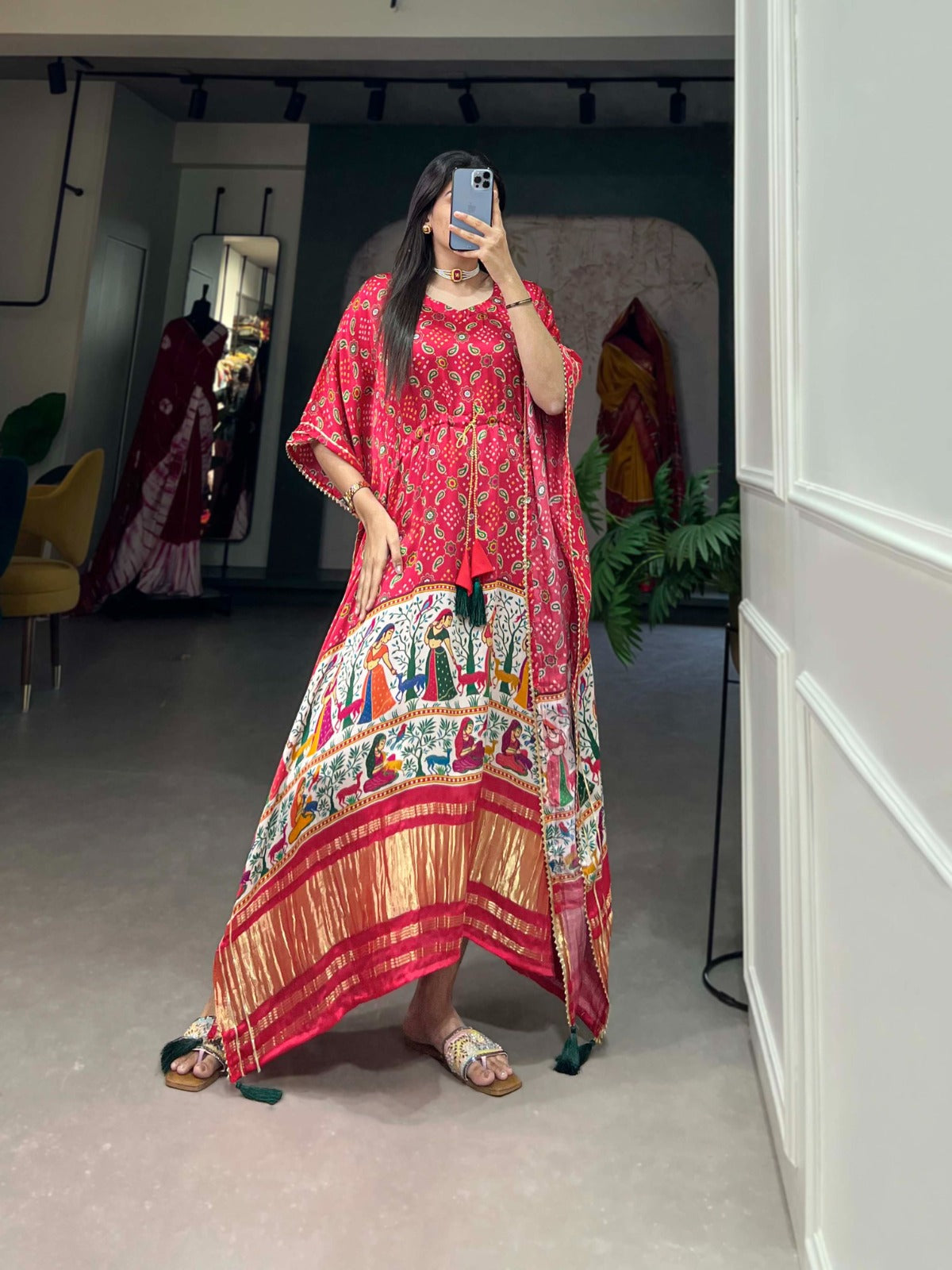 Red Printed Silk Women’s Kaftan