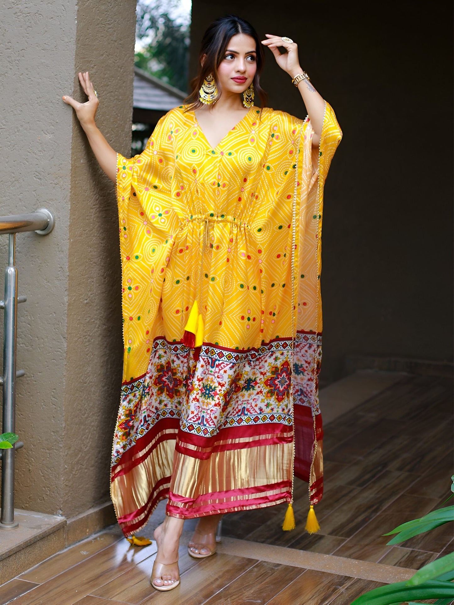 Yellow Printed Silk Women’s Kaftan