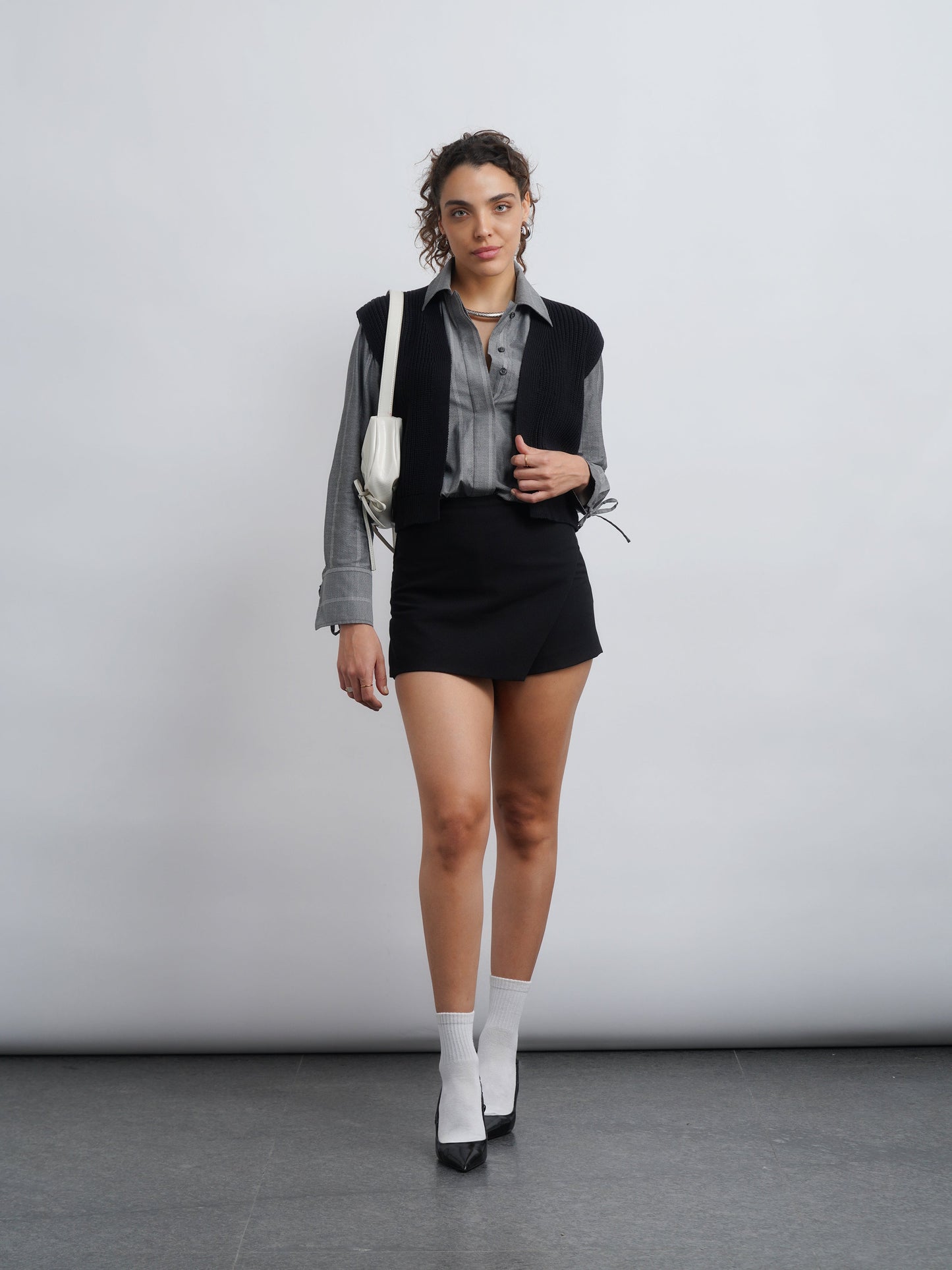 Grey Cotton Drawstring Shirt