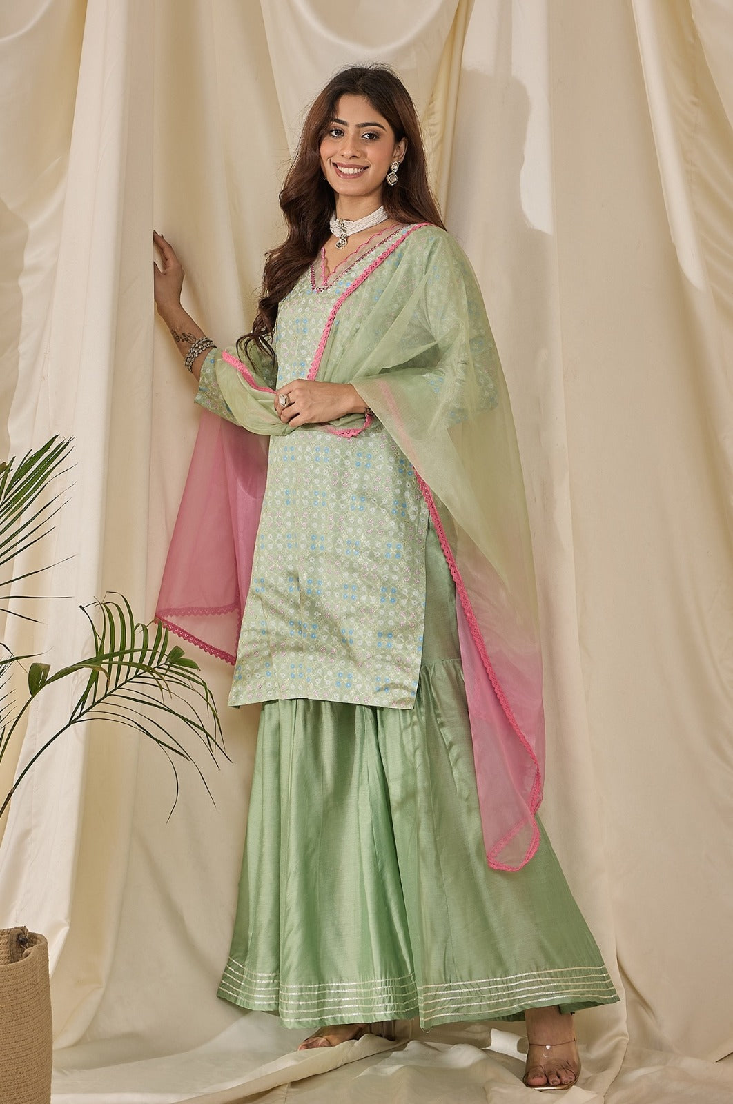 Mint Green Embroidery With Lace Work Sharara Salwar Set