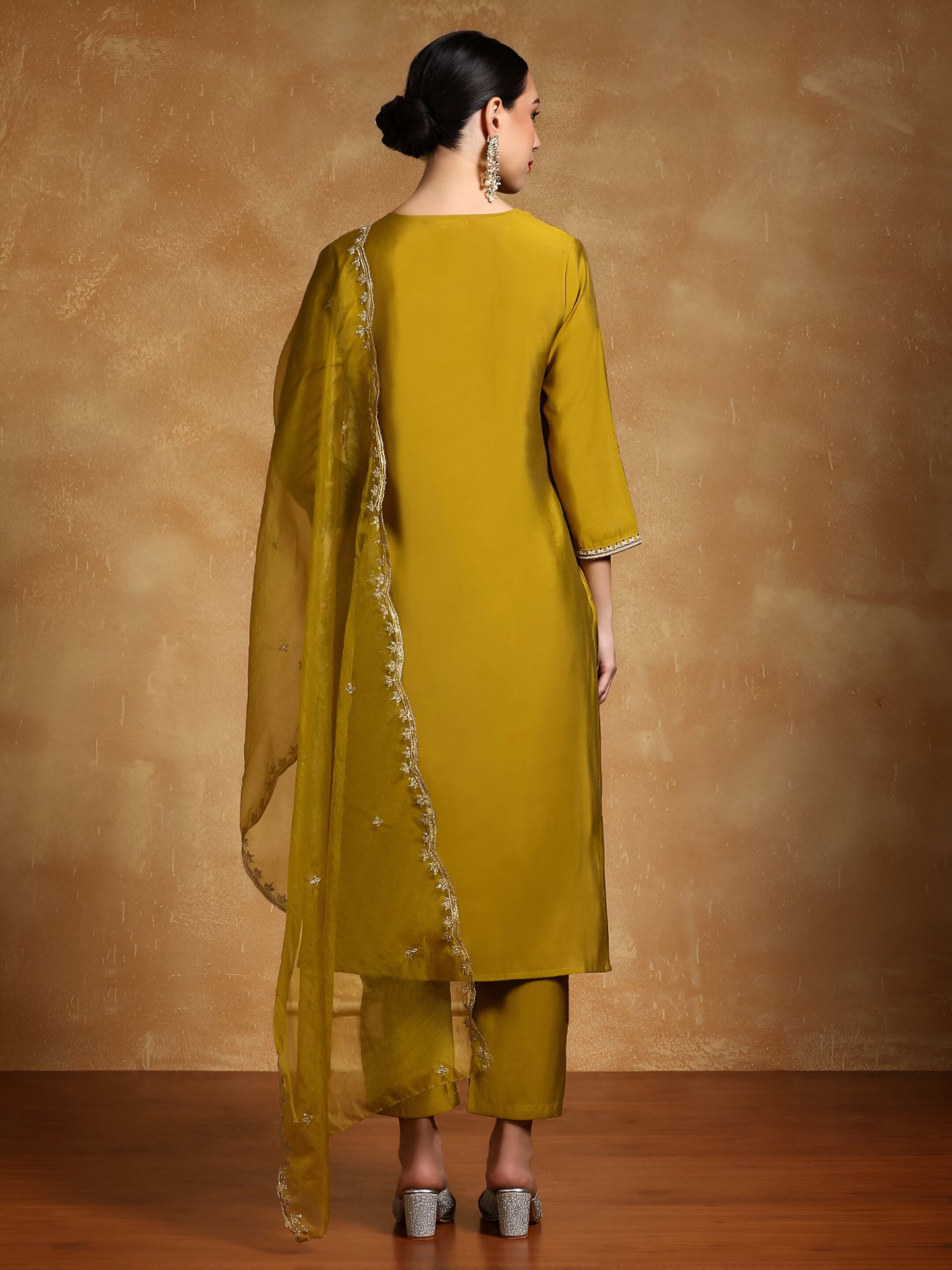 Mustard Embroidery Work Cotton Blend Salwar Set