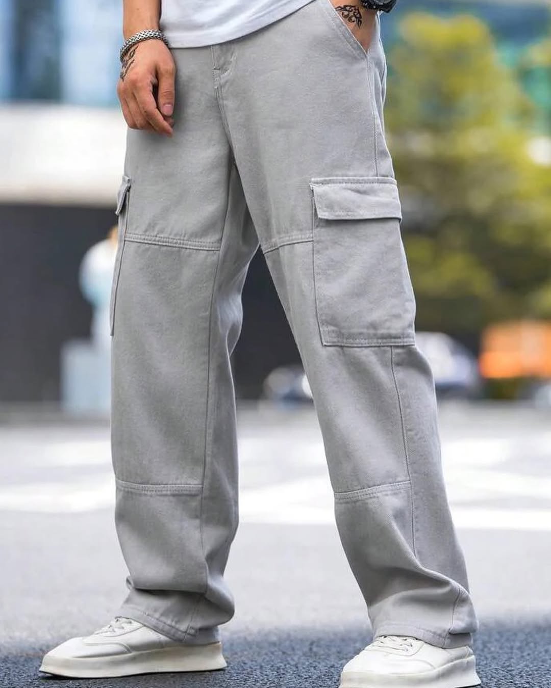 Moonstone Grey Flap Pocket Side Cargo Jeans